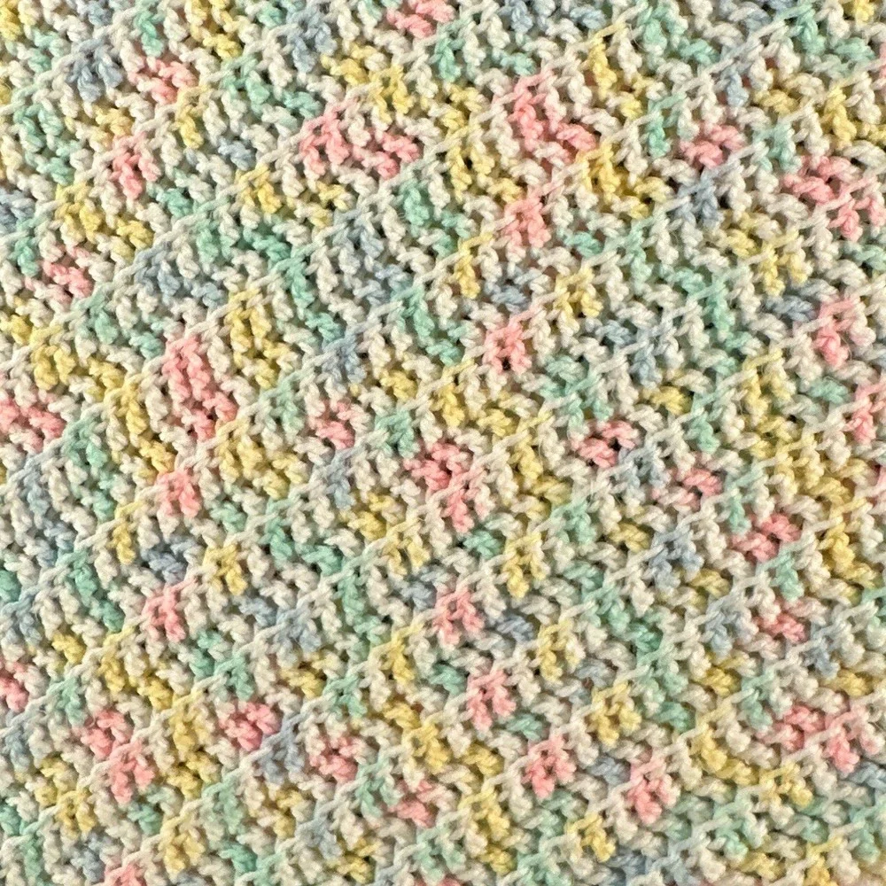 Handmade Crochet Baby Blanket Multicolor Pastel Pink Blue Yellow Crib Stroller